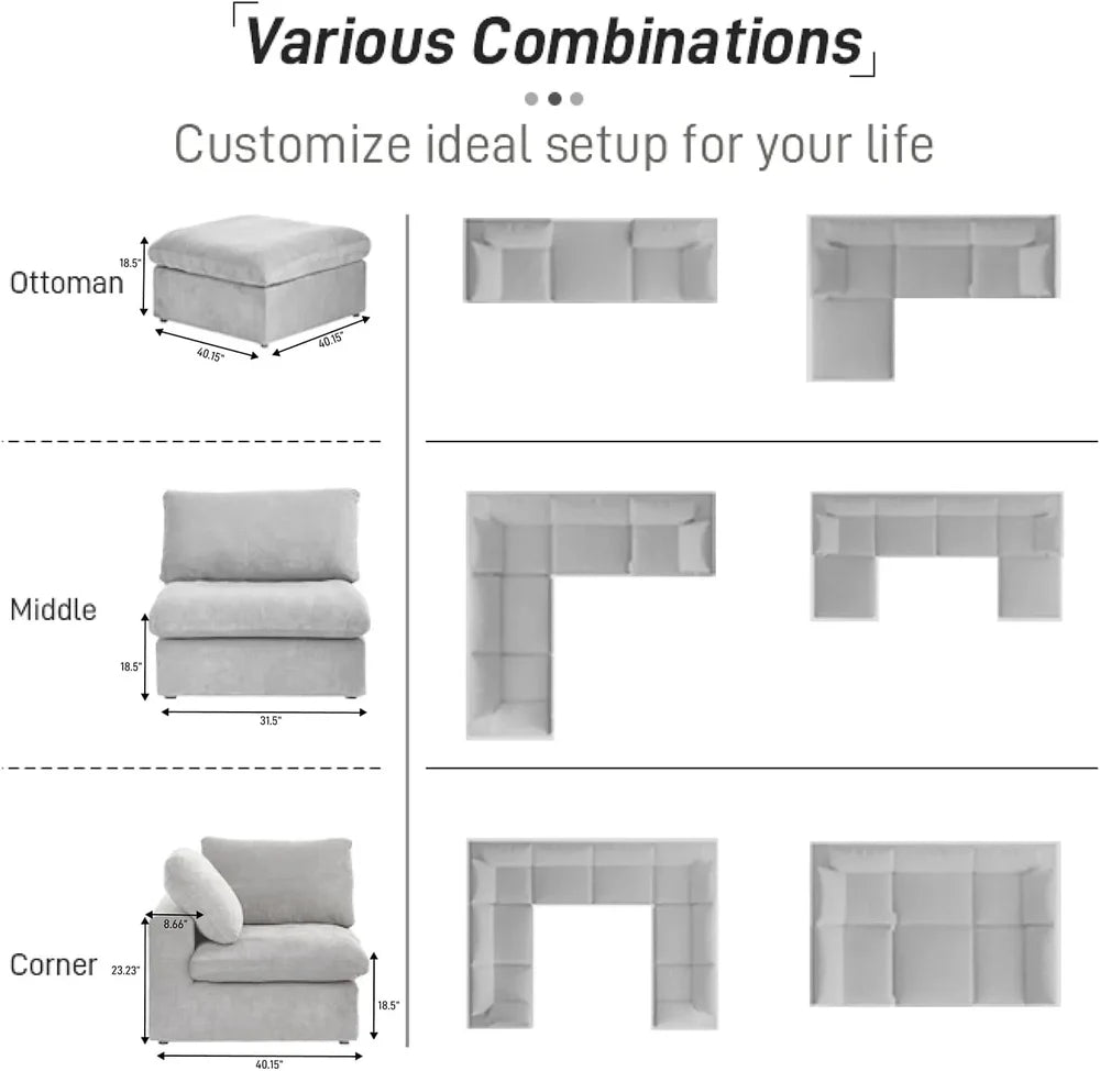 5 Piece L Shape Cloud Sectional