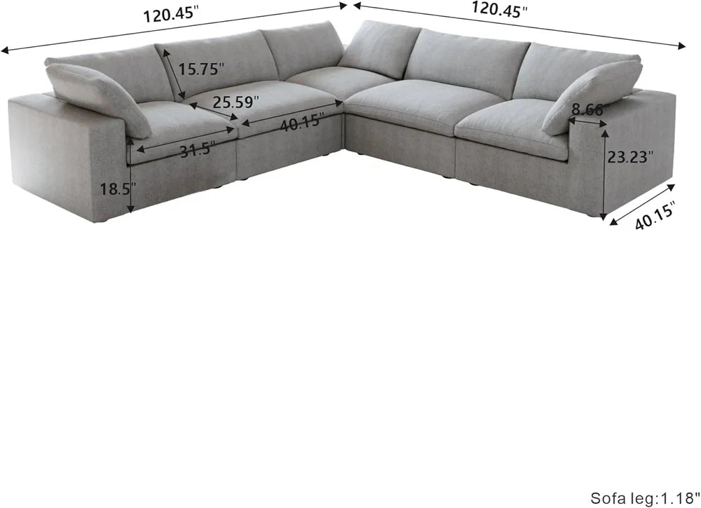 5 Piece L Shape Cloud Sectional