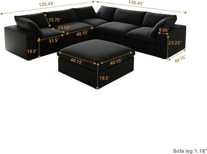 Six Piece Corner Sectional & Storage Ottoman